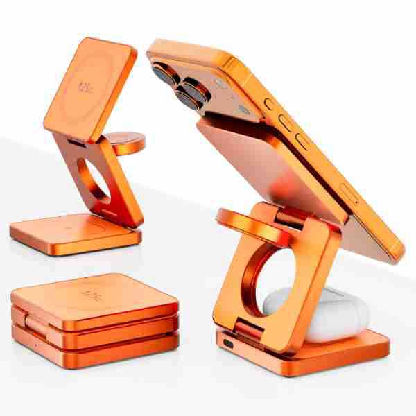 3-in-1 Foldable Wireless Charging Stand - Magnetic Desktop Charger
