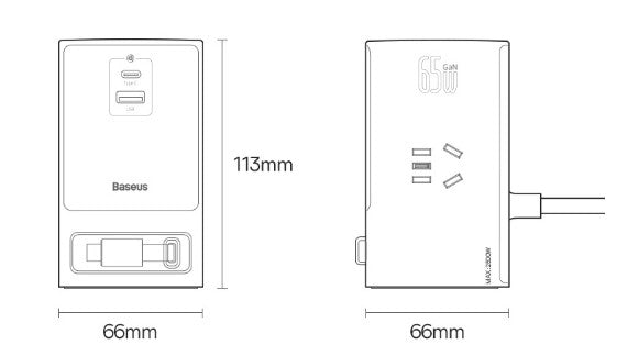 GaN 65W Fast Charging Power Strip - USB-C PD Charger for Multi-Device