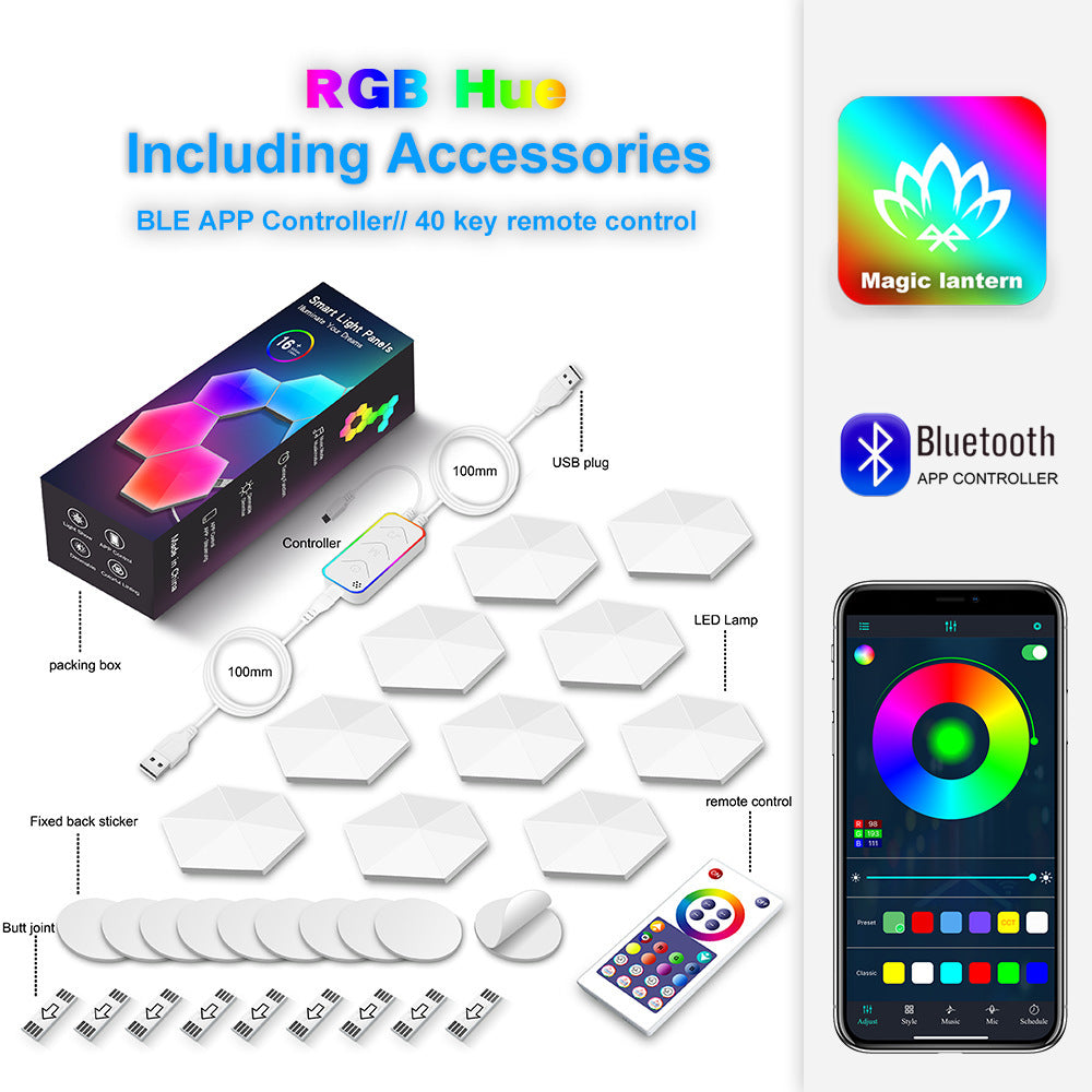 Hexagonal Smart Wall Lights - RGB LED Gaming Room Decor with App Control