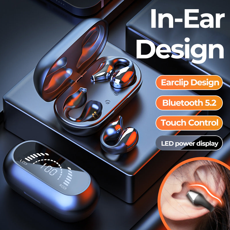 Ear Clip Bone Conduction Headphones - Bluetooth 5.2 Open-Ear Wireless
