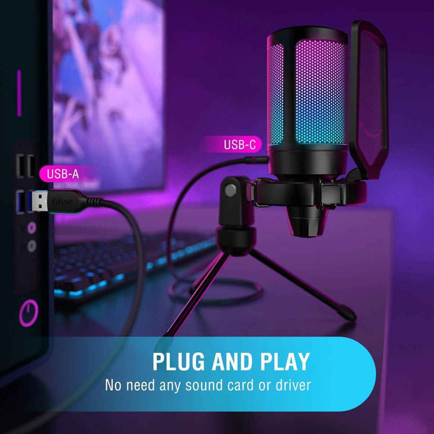 USB Condenser Gaming Microphone - Professional Streaming Mic for PC PS4 PS5