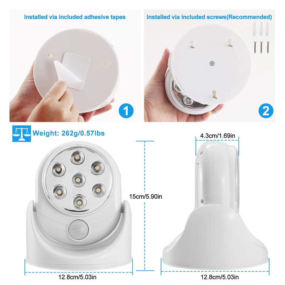 Wireless LED Spotlight - 300 Lumens Motion Sensor Light | 360° Rotatable Battery Operated for Closet & Bathroom