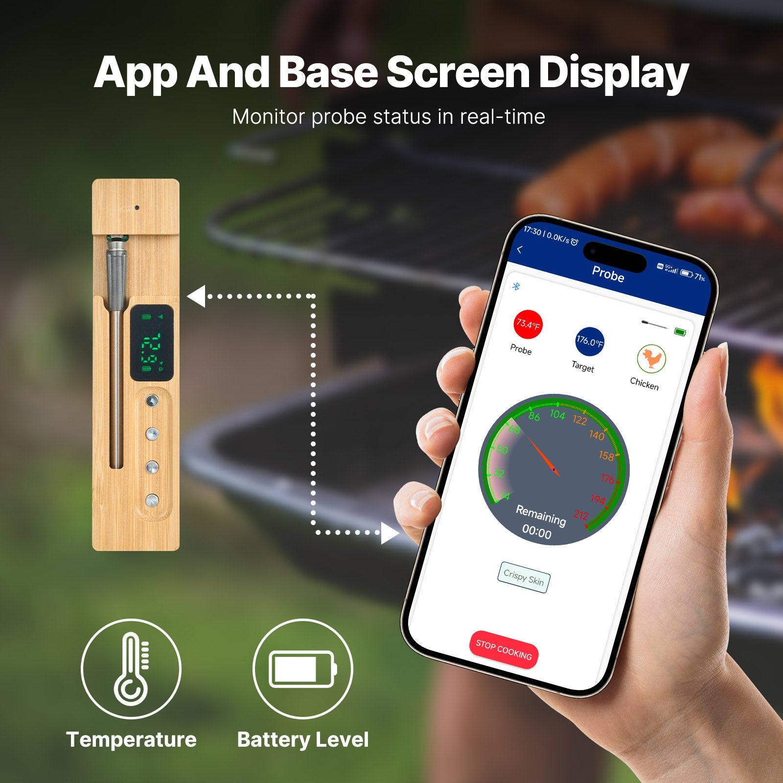 VEVOR Wireless Meat Thermometer - Bluetooth 500ft Range Cooking Probe