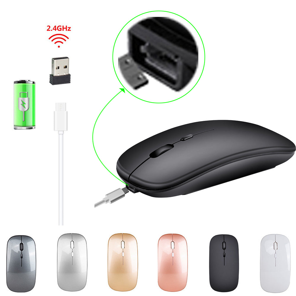 Wireless Rechargeable Mouse - Ergonomic 2.4GHz with Adjustable DPI