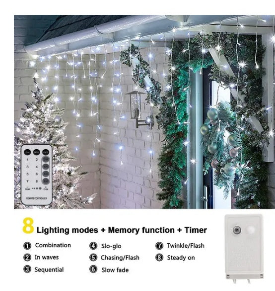 Curtain Icicle Lights - 96 LED Fairy String Lights with Remote | 8 Modes Waterproof for Christmas & Weddings