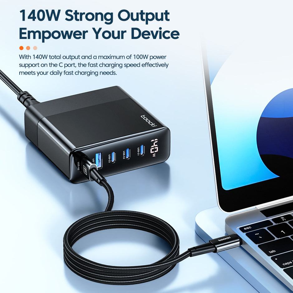 140W GaN Digital Display Fast Charger - 3C2A Multi-Port Station
