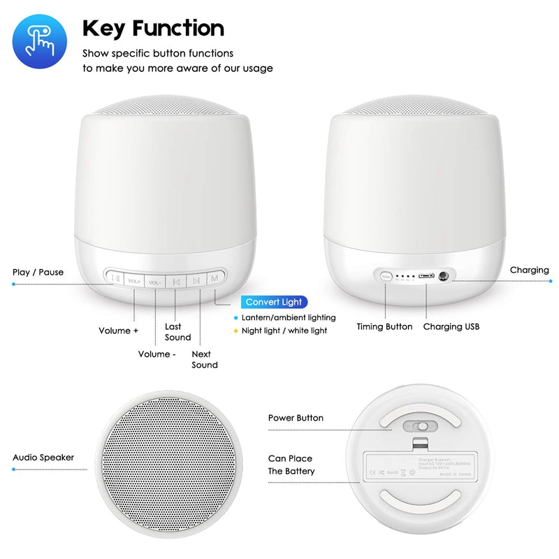 White Noise Machine - 28 Soothing Sounds with LED Night Light