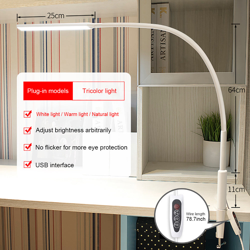 LED Clip Desk Lamp - Flexible Long Arm Reading Light with Touch Control