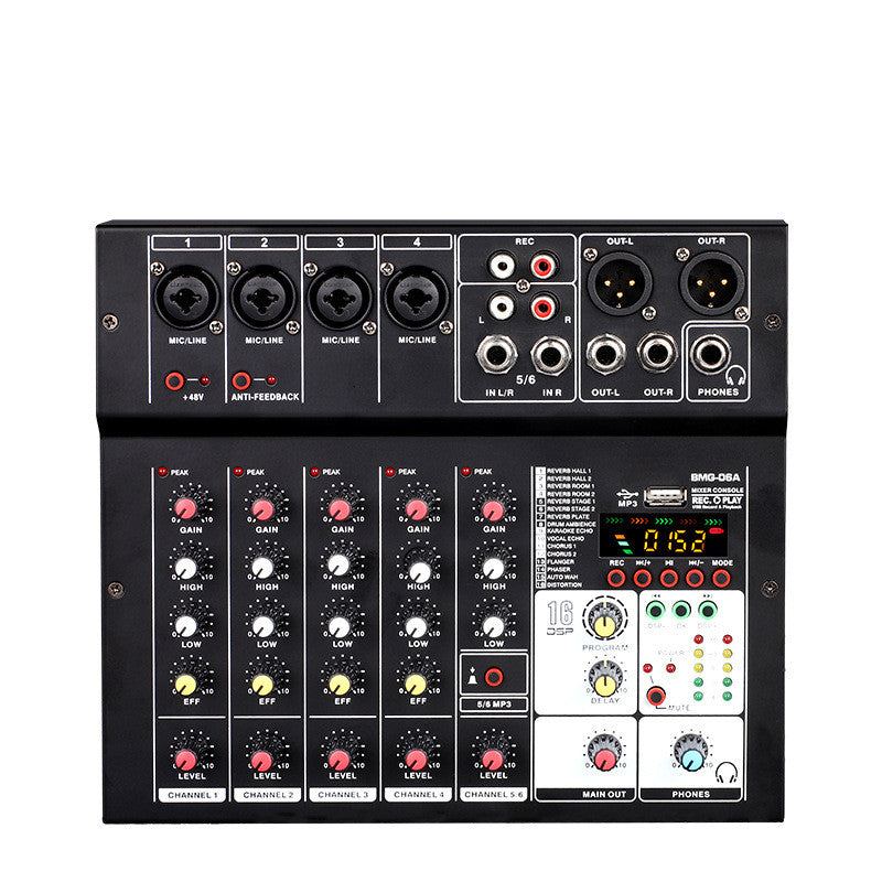 Professional 6-Channel Bluetooth Mixer - DSP Sound Card with Effects