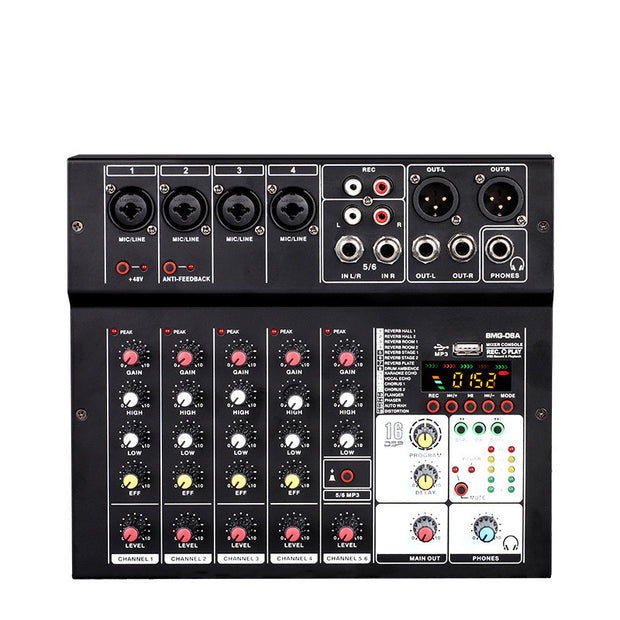 Professional 6-Channel Bluetooth Mixer - DSP Sound Card with Effects