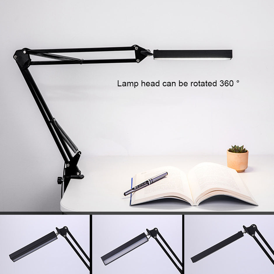 LED Desk Lamp - Rechargeable Clip-On Long Arm Light