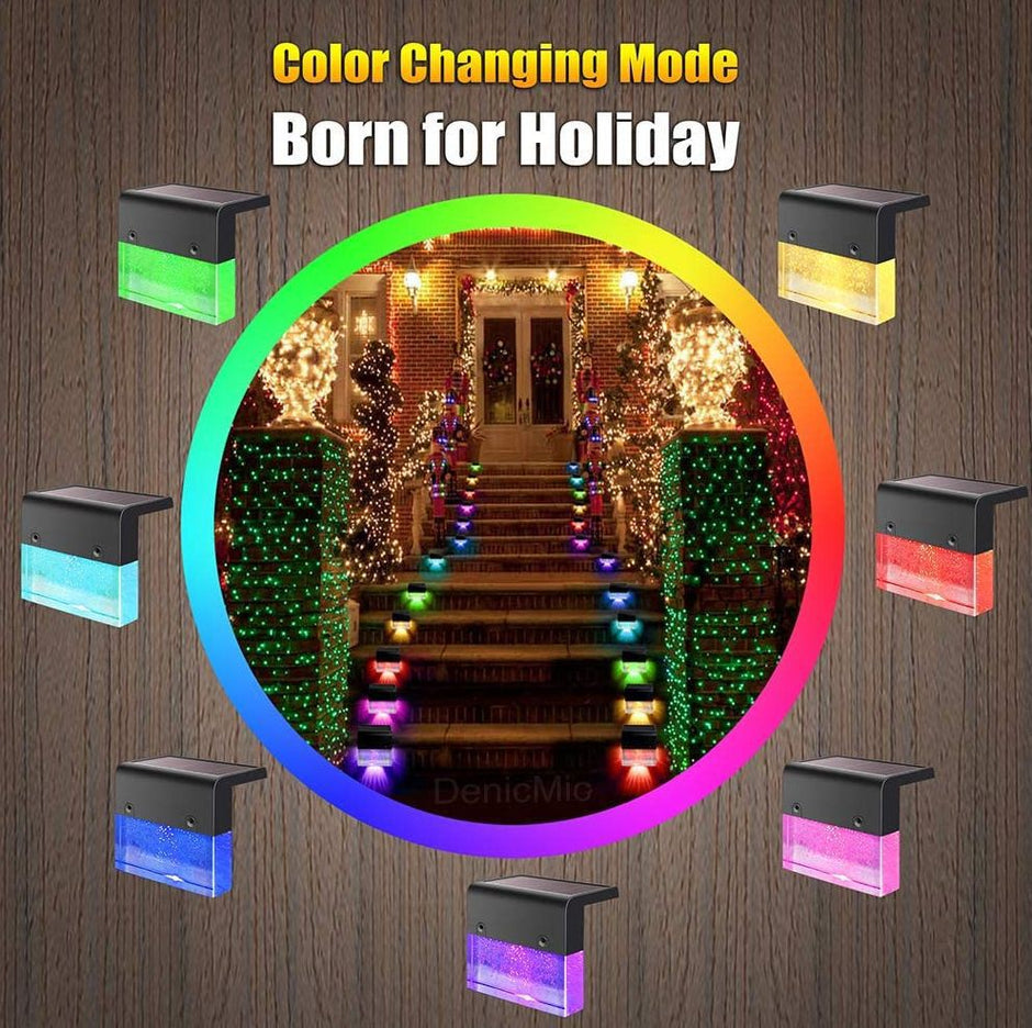 Solar LED Step Fence Light - Waterproof RGB Color Changing | IP65 Outdoor Stair & Deck Lighting