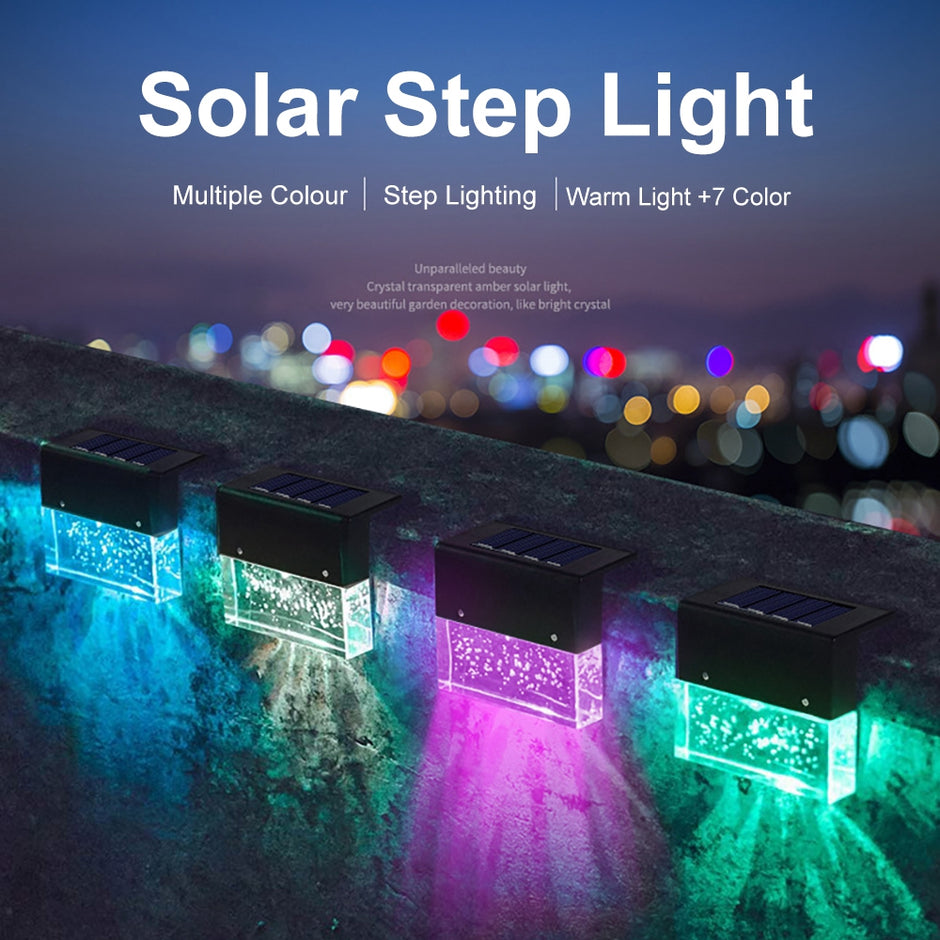 Solar LED Step Fence Light - Waterproof RGB Color Changing | IP65 Outdoor Stair & Deck Lighting