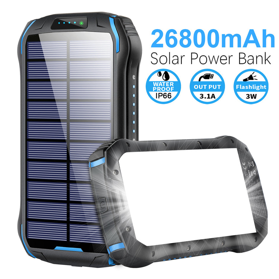 Solar Power Bank 26800mAh - Waterproof Outdoor Camping Emergency Charger