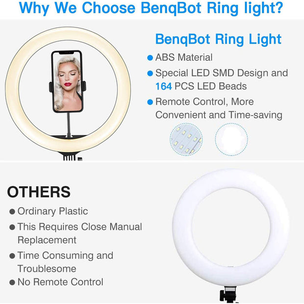 10" LED Ring Light with Tripod Stand - Dimmable Selfie Ring Light for Streaming Photography