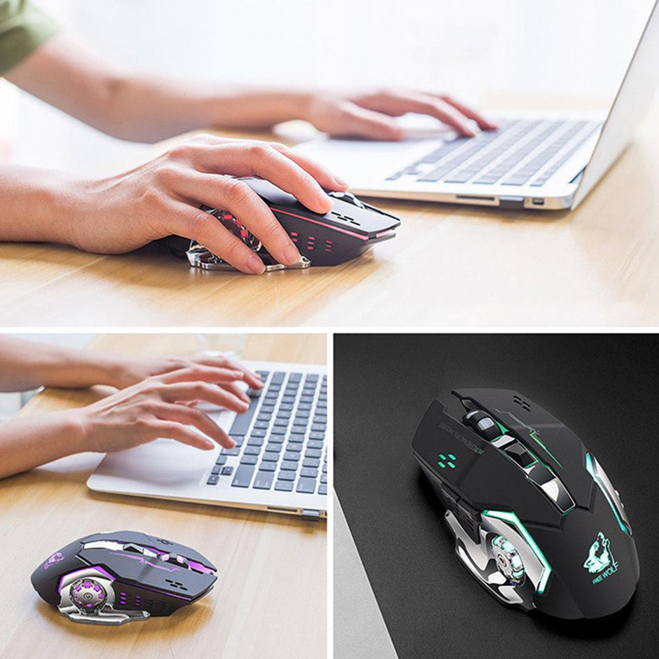 X8 Wireless Gaming Mouse - Rechargeable 2.4GHz RGB 7-Color Breathing Light 1800 DPI