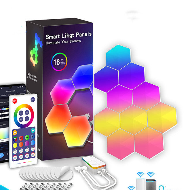 Hexagonal Smart Wall Lights - RGB LED Gaming Room Decor with App Control