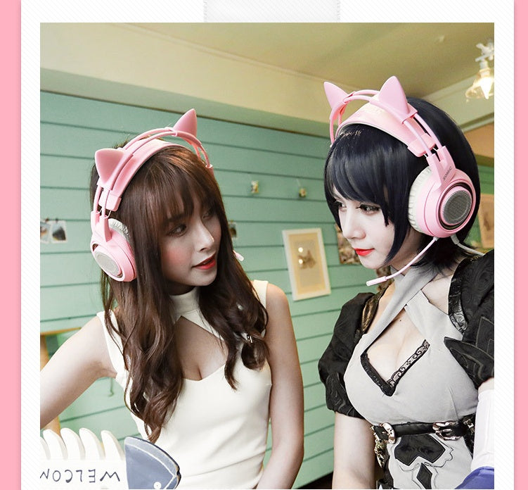 Gaming Headset with Cat Ears - USB 7.1 Surround Sound & RGB LED