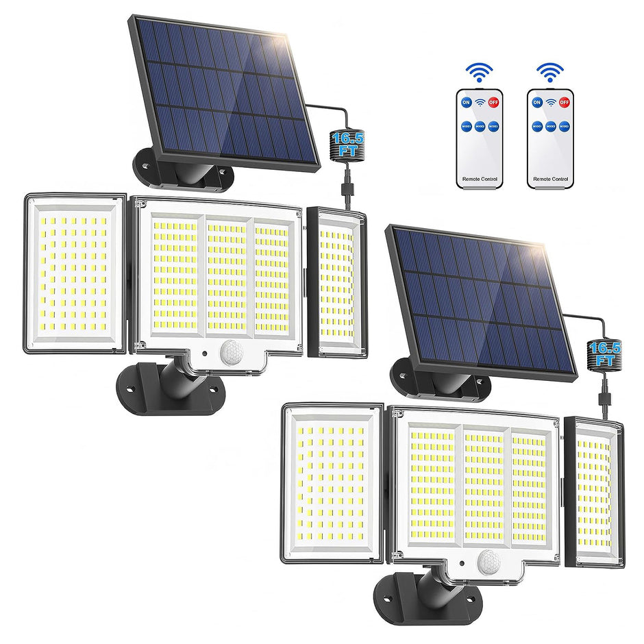 348 LED Solar Motion Sensor Lights Outdoor - 2500LM Waterproof Security Light with Remote | 3 Heads
