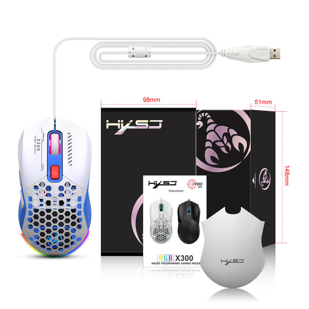 RGB Gaming Mouse - Lightweight Hollow Design Wired E-Sports Mouse with Macro Programming