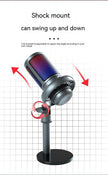 RGB Condenser Microphone - Professional Streaming Mic with Colorful LED Lighting Wired