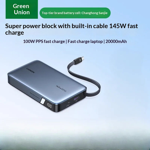 UGREEN 20000mAh Power Bank - 67W-165W Fast Charging with Built-in Cable