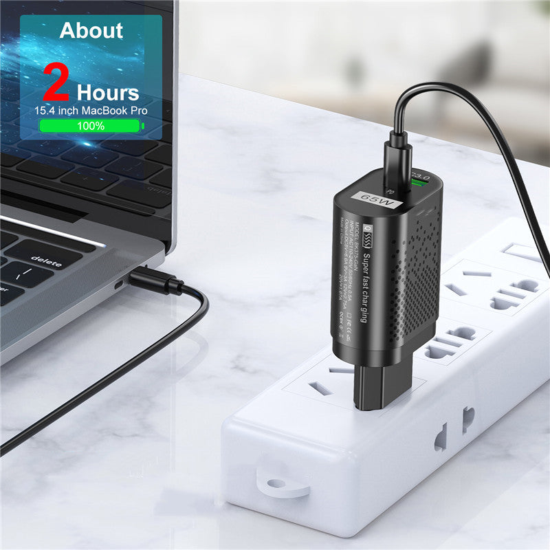 65W GaN Dual-Port Fast Charger - USB-C PD & USB-A Wall Adapter