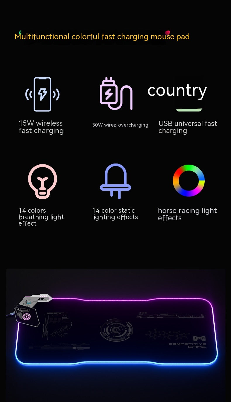 RGB Gaming Mouse Pad - Wireless Charging with USB Hub & LED Lights