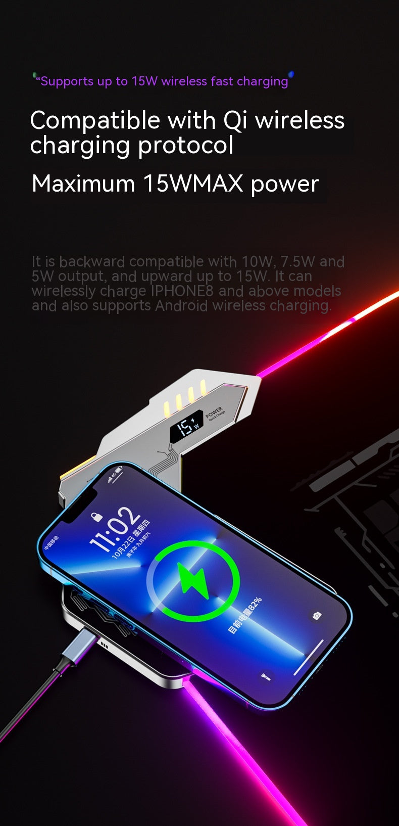 RGB Gaming Mouse Pad - Wireless Charging with USB Hub & LED Lights