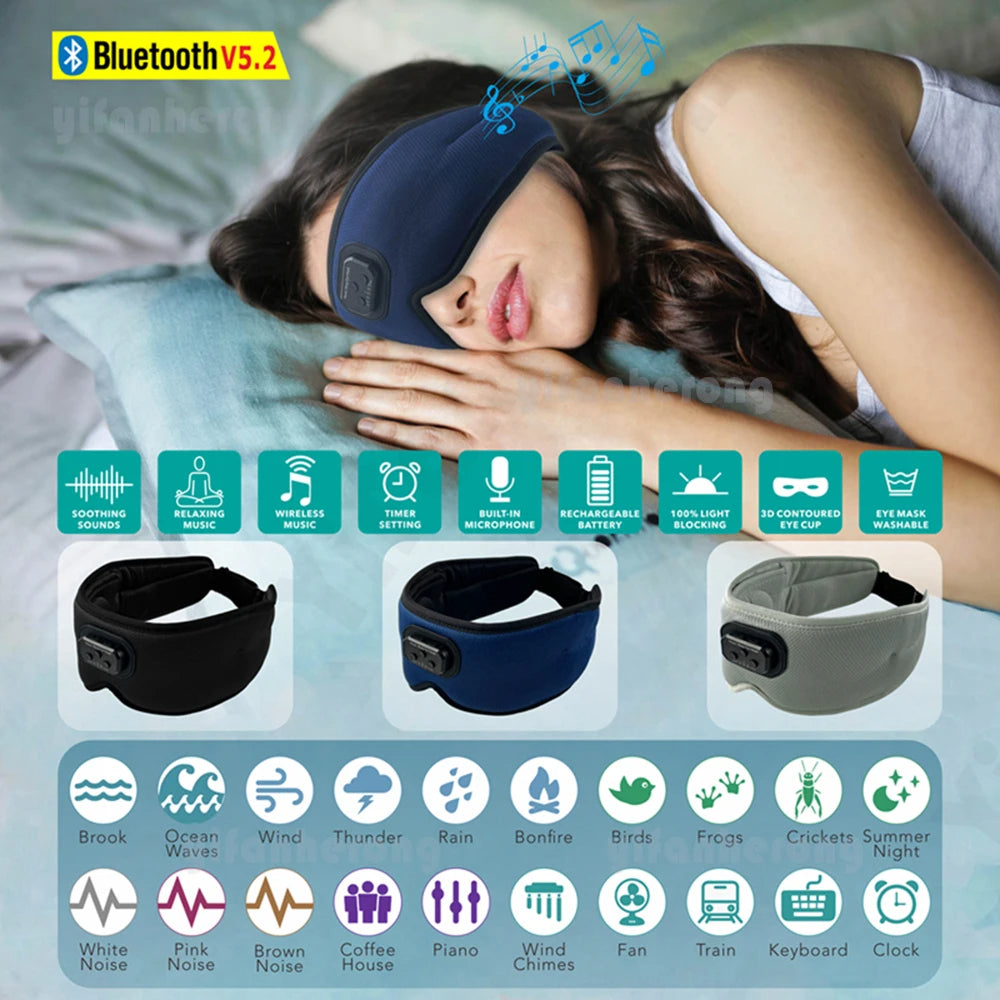 Bluetooth Sleep Mask - 3D Ice Silk with White Noise & Music