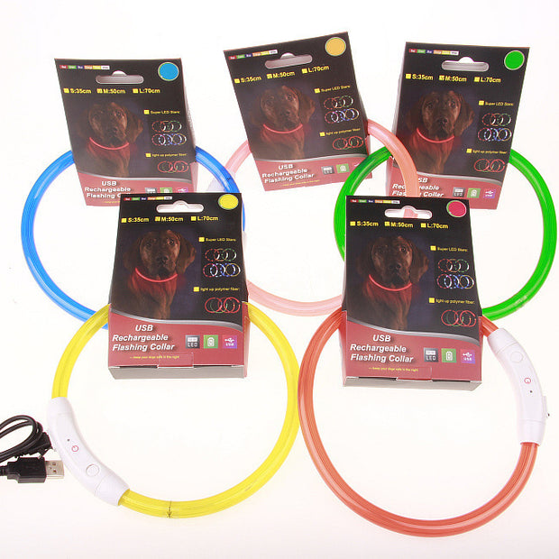 USB Rechargeable LED Dog Collar - Light Up Safety Collar with 3 Flash Modes for Night Walking