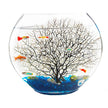 Desktop Mini Oval Glass Fish Tank - Flat Design with Blue Sand & Decor