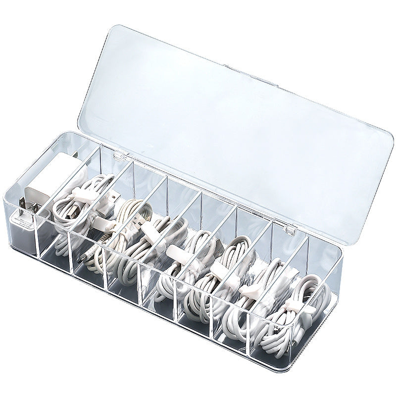 Cable Management Organizer Box - 8 Grid Dust-Proof Storage Hub for Desk Organization