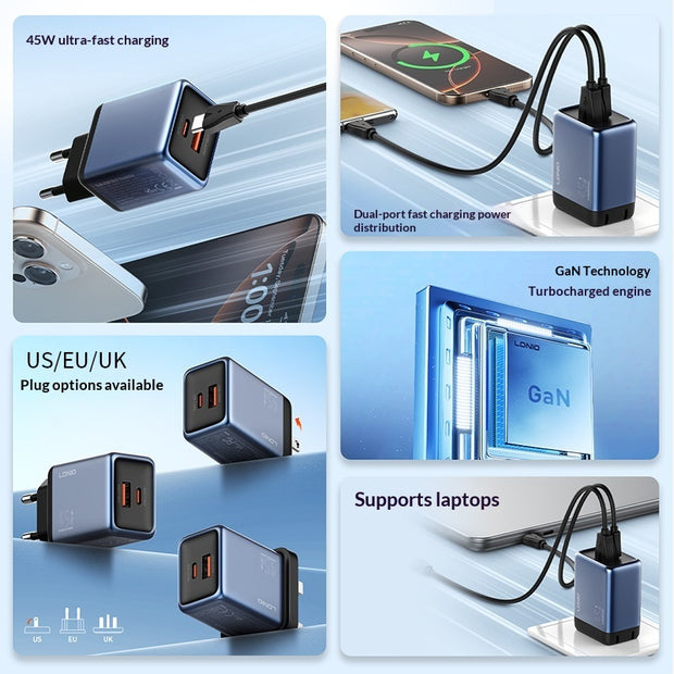 45W GaN Fast Charger - USB-C PD Compact Wall Adapter for Travel