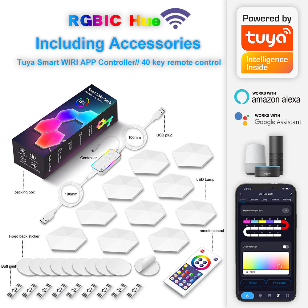 Hexagonal Smart Wall Lights - RGB LED Gaming Room Decor with App Control