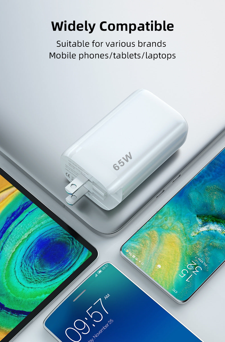 65W GaN Interchangeable Head Fast Charger - QC3.0 Travel Adapter