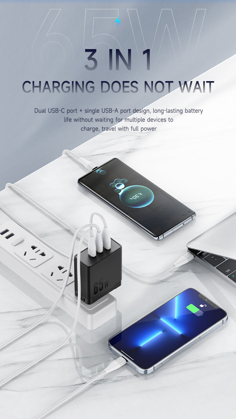 65W GaN Multi-Port Fast Charger - USB-C PD for Laptop & Phone
