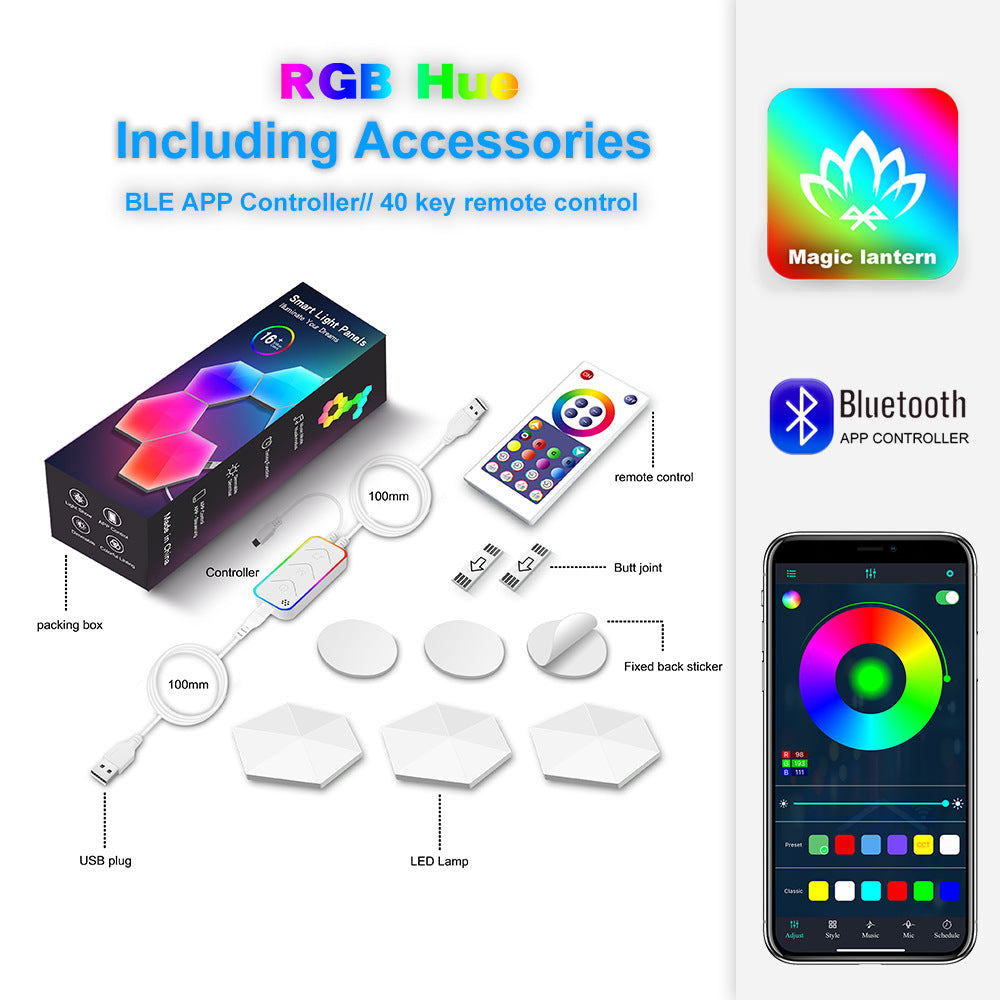 Hexagonal Smart Wall Lights - RGB LED Gaming Room Decor with App Control