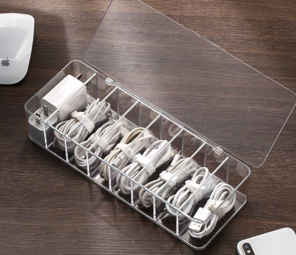 Cable Management Organizer Box - 8 Grid Dust-Proof Storage Hub for Desk Organization