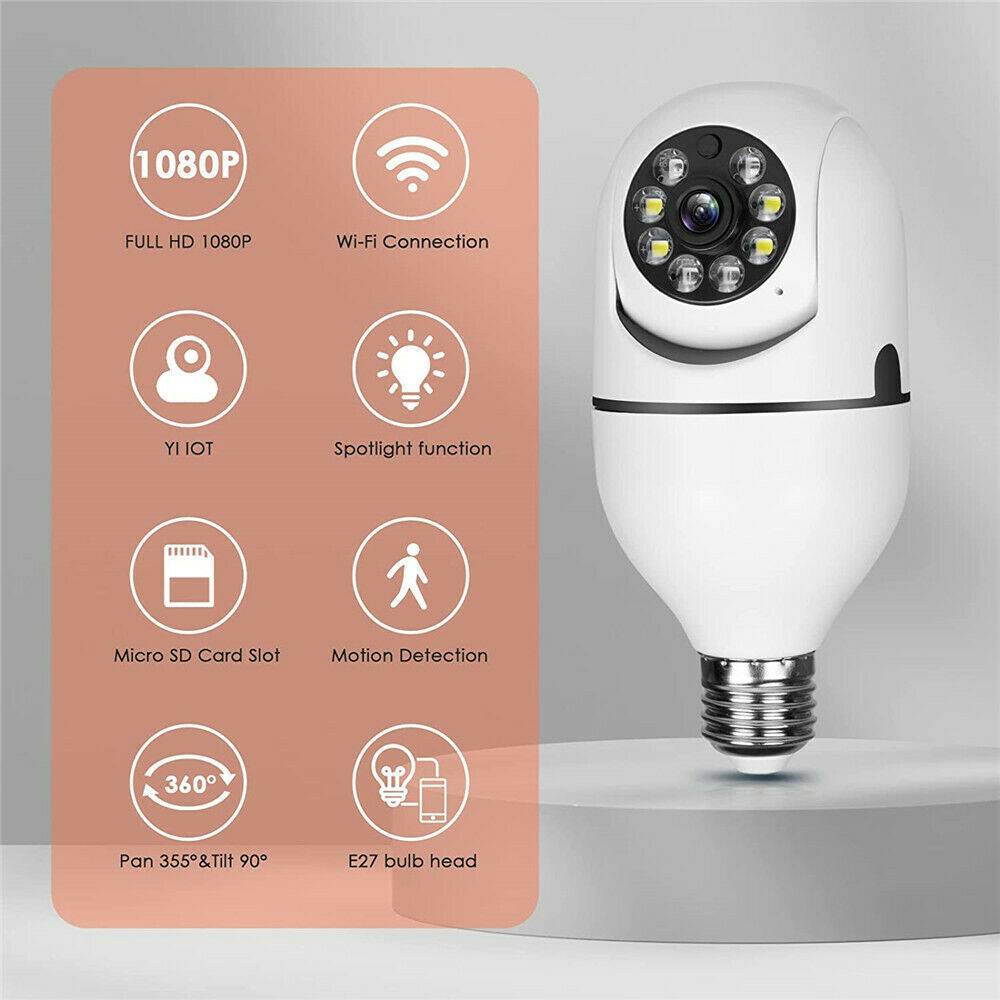 E27 Light Bulb Security Camera - 1080P HD WiFi Smart Camera | 360° View with Night Vision