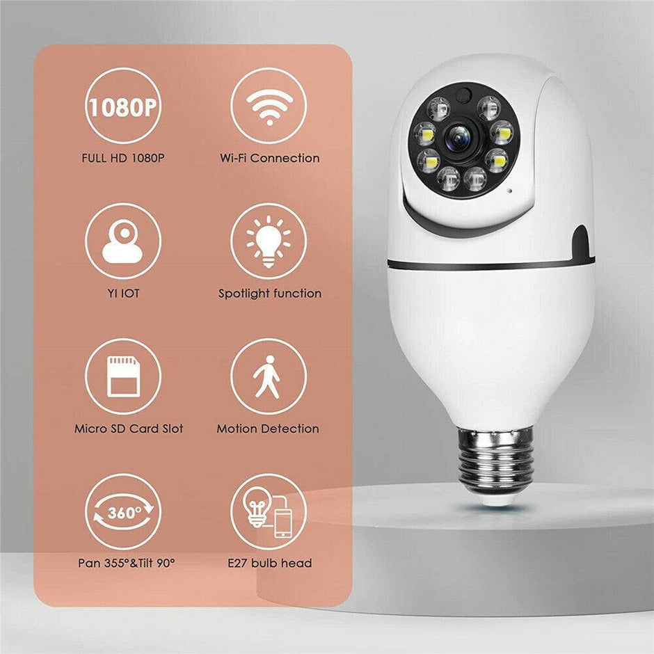 E27 Light Bulb Security Camera - 1080P HD WiFi Smart Camera | 360° View with Night Vision