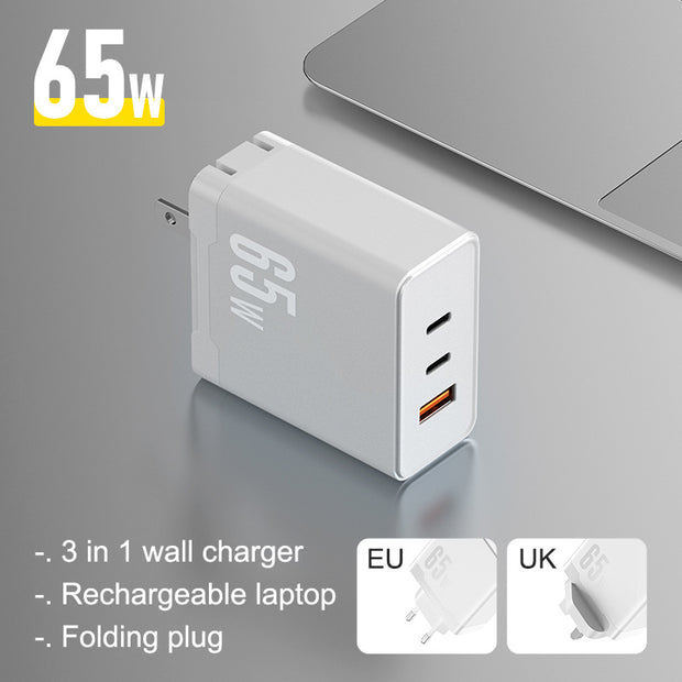 65W GaN Multi-Port Fast Charger - USB-C PD for Laptop & Phone