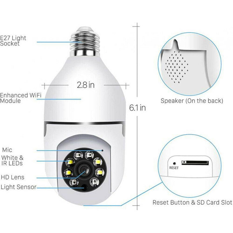 E27 Light Bulb Security Camera - 1080P HD WiFi Smart Camera | 360° View with Night Vision