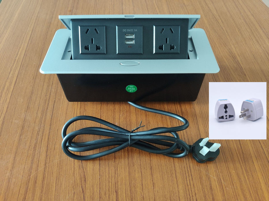 Pop-Up Desktop Power Socket - Hidden Aluminum Outlet with USB Ports
