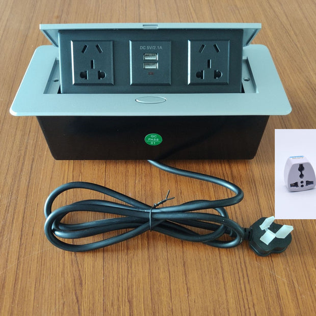 Pop-Up Desktop Power Socket - Hidden Aluminum Outlet with USB Ports
