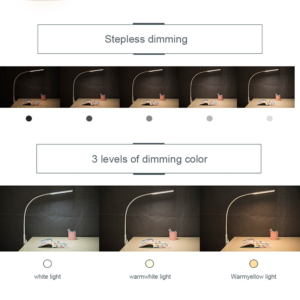 LED Clip Desk Lamp - Flexible Long Arm Reading Light with Touch Control