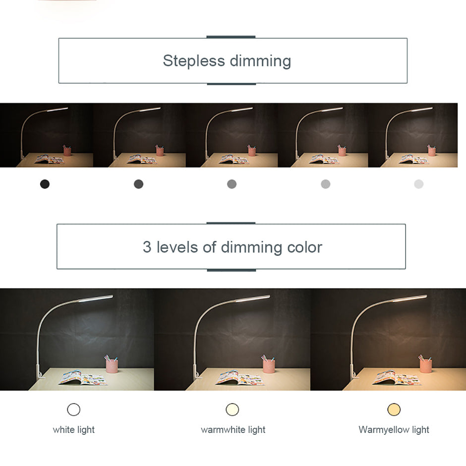 LED Clip Desk Lamp - Flexible Long Arm Reading Light with Touch Control