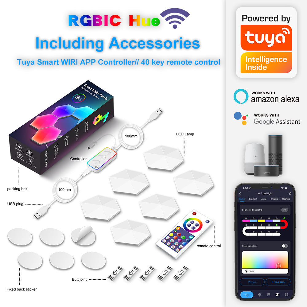 Hexagonal Smart Wall Lights - RGB LED Gaming Room Decor with App Control