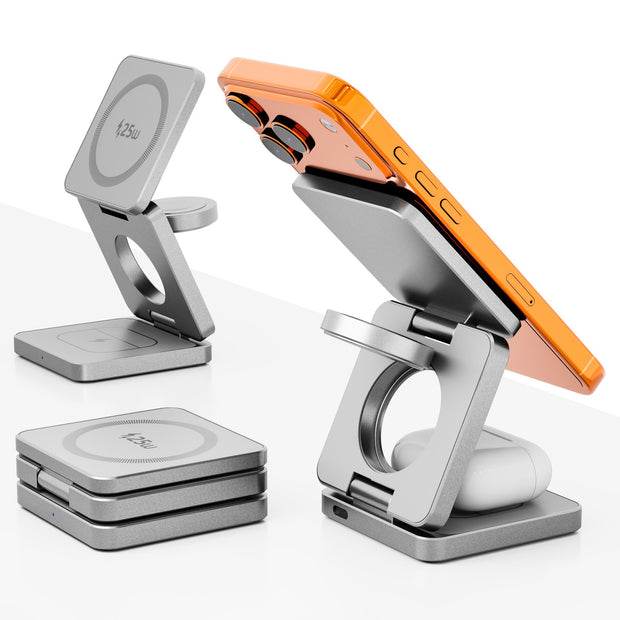 3-in-1 Foldable Wireless Charging Stand - Magnetic Desktop Charger
