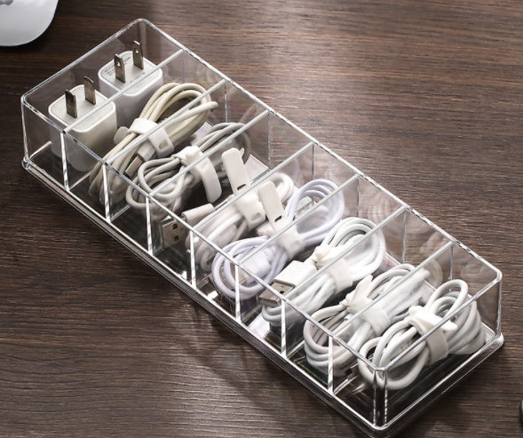Cable Management Organizer Box - 8 Grid Dust-Proof Storage Hub for Desk Organization